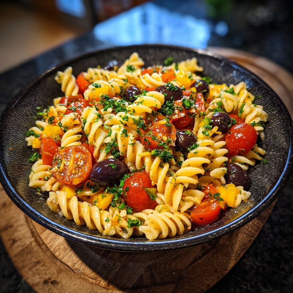 Mediterraner Nudelsalat Mit Oliven Und Tomaten