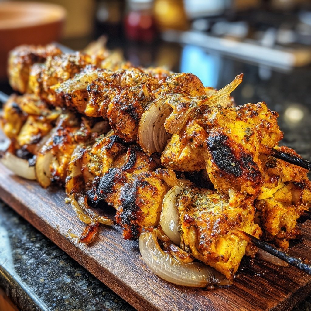 Gegrillte Hähnchenspieße Mit Zwiebeln