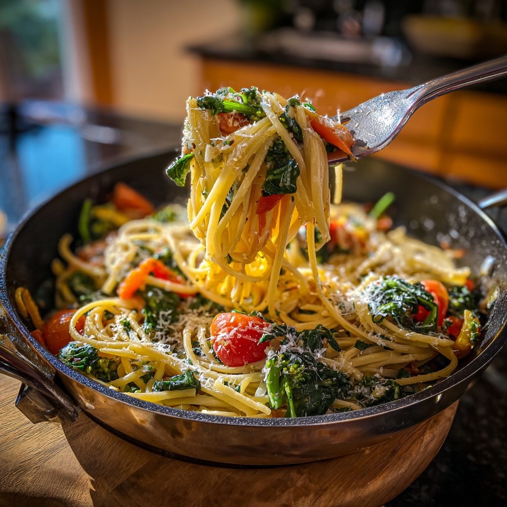 Abendessen mit Pasta und Gemüse