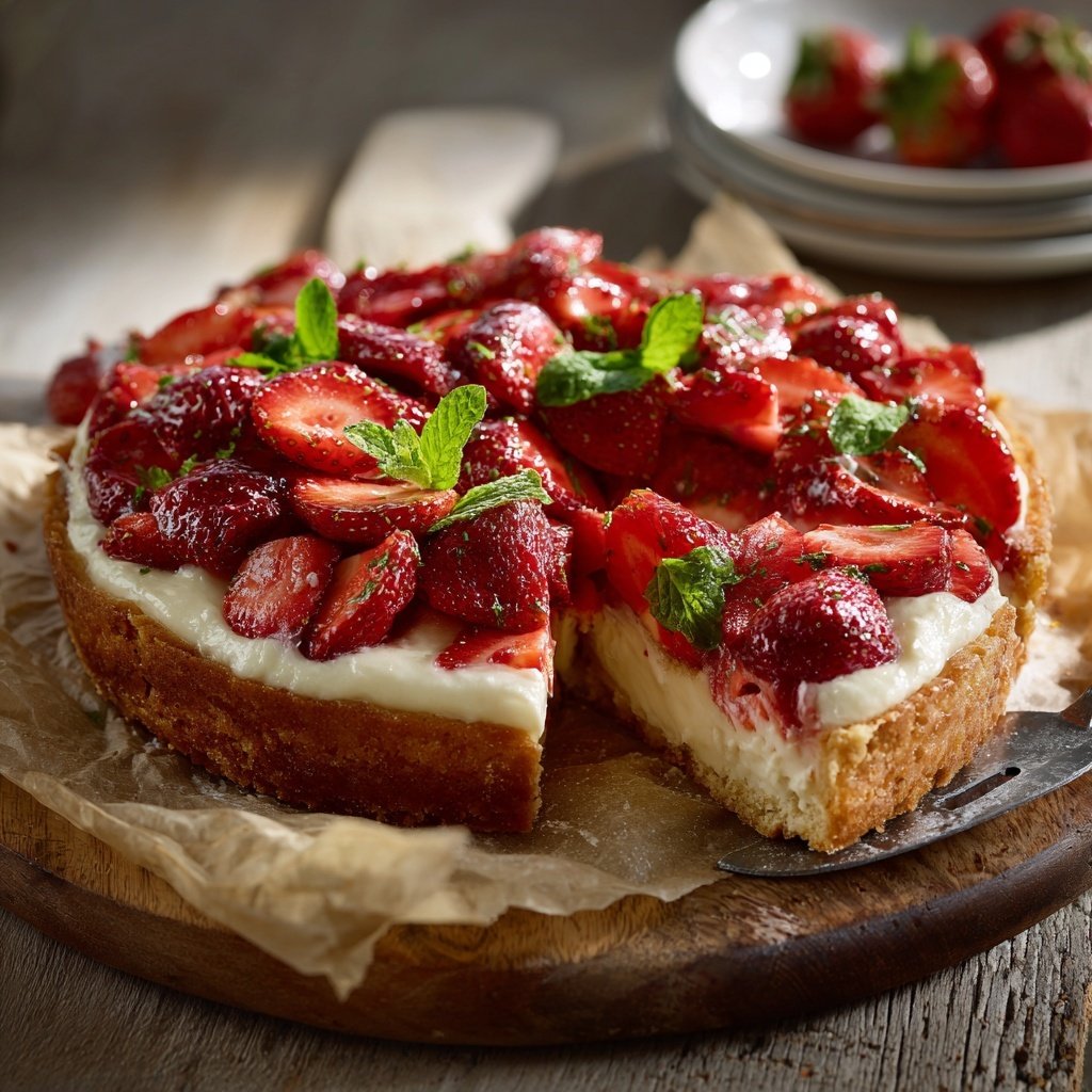 Erdbeerkuchen Mit Frischer Minze