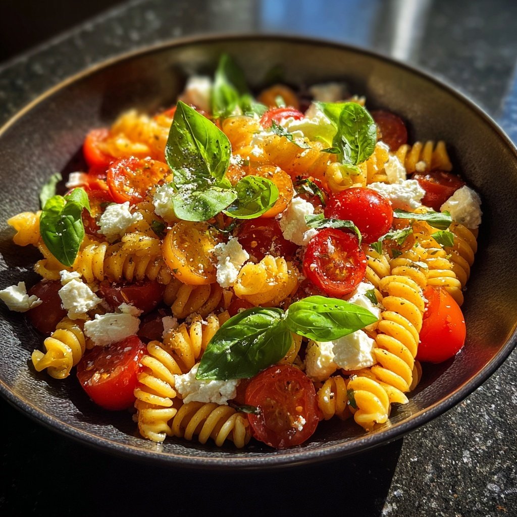 Mediterraner Nudelsalat Mit Basilikum