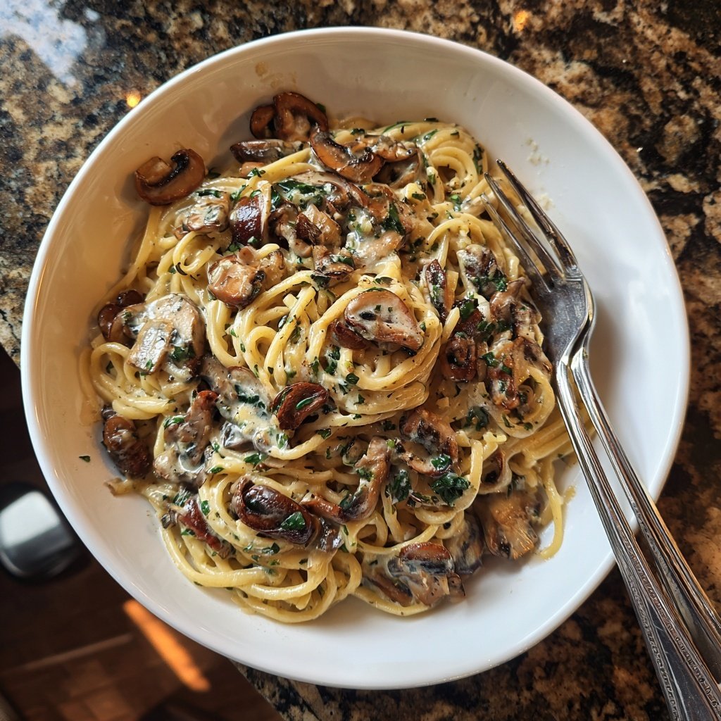 Cremige Pilz-Knoblauch-Pasta